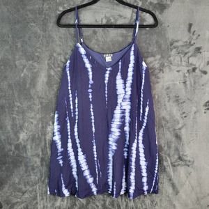 Venus Shift Dress L Large Blue Tie Dye V-Neck Pockets Adjustable Straps Lined